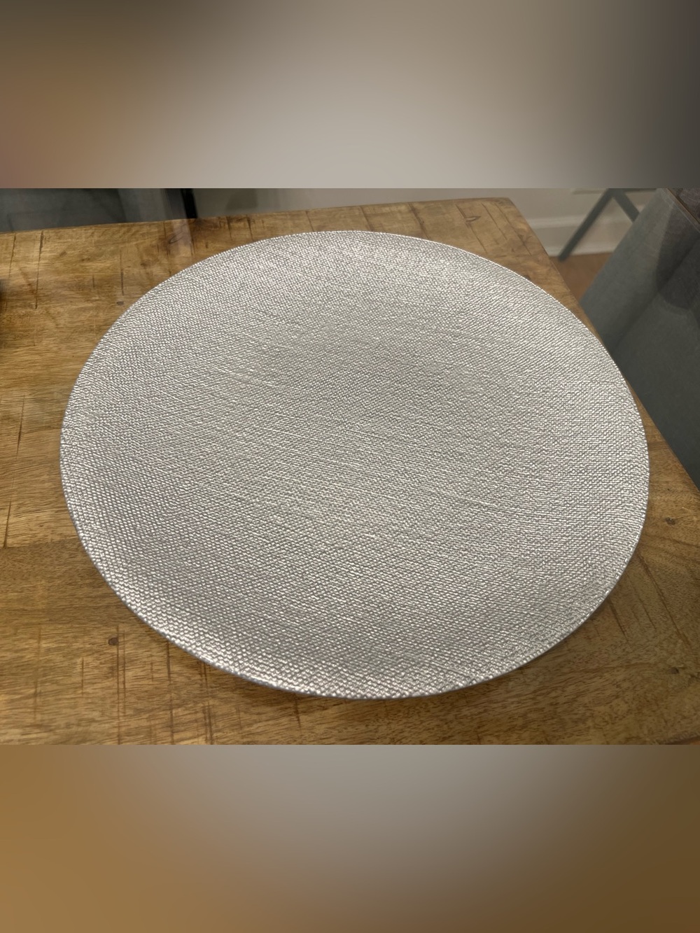Silver Textured Round serving platter or decorative plate